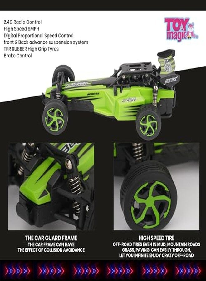 ToyMagic High-Speed 15 Km/Hr RC Car 1:24 Scale Rechargeable - Remote Control Car with Dual Motors, All-Terrain Tires, 2.4 Ghz, USB Charging, for Kids and Beginners, Multicolor - Image 3